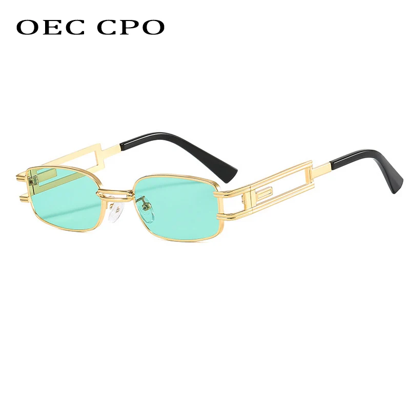 OEC CPO Metal Dikdörtgen Güneş Gözlüğü Kadın Steampunk Kare güneş gözlüğü Erkekler Retro Shades Punk Gözlük UV400 Sürüş Gözlük Görüntü 1
