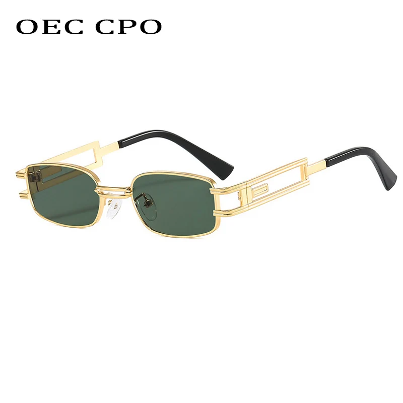 OEC CPO Metal Dikdörtgen Güneş Gözlüğü Kadın Steampunk Kare güneş gözlüğü Erkekler Retro Shades Punk Gözlük UV400 Sürüş Gözlük Görüntü 2