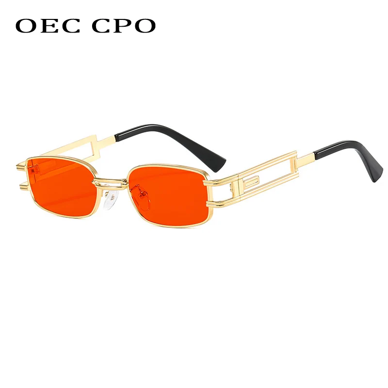 OEC CPO Metal Dikdörtgen Güneş Gözlüğü Kadın Steampunk Kare güneş gözlüğü Erkekler Retro Shades Punk Gözlük UV400 Sürüş Gözlük Görüntü 3