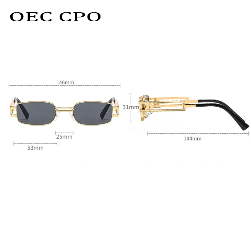 OEC CPO Metal Dikdörtgen Güneş Gözlüğü Kadın Steampunk Kare güneş gözlüğü Erkekler Retro Shades Punk Gözlük UV400 Sürüş Gözlük Görüntü 4