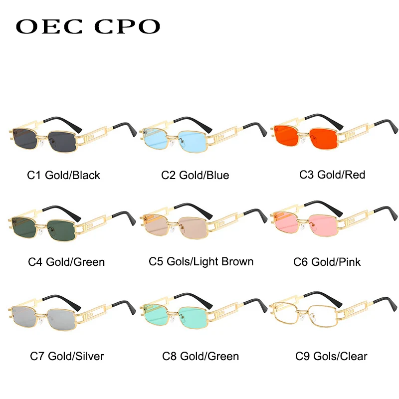 OEC CPO Metal Dikdörtgen Güneş Gözlüğü Kadın Steampunk Kare güneş gözlüğü Erkekler Retro Shades Punk Gözlük UV400 Sürüş Gözlük Görüntü 5