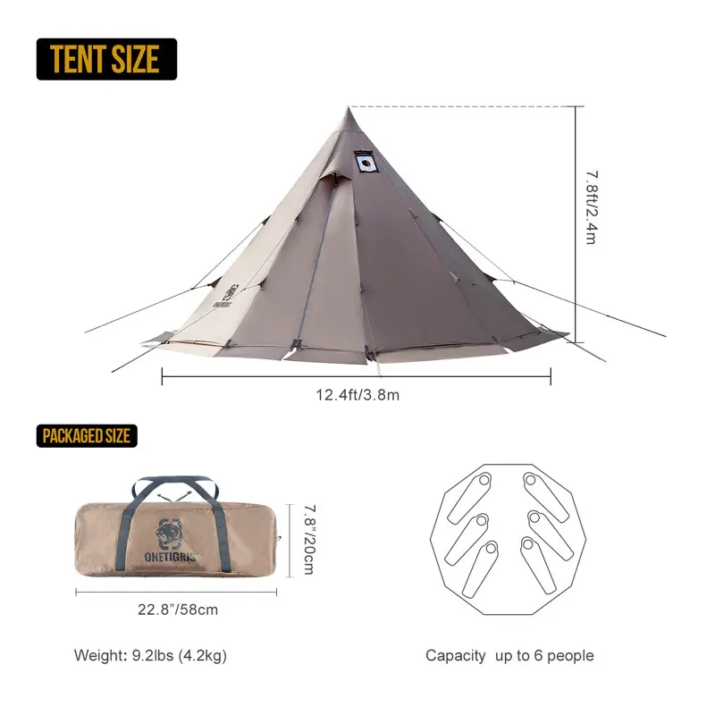 OneTigris Kaya Kale Sıcak Çadır 4-6person oyuncak çadır Maceracılar için Yürüyüş Kamp 4 Sezon odun sobası Çadır Görüntü 1