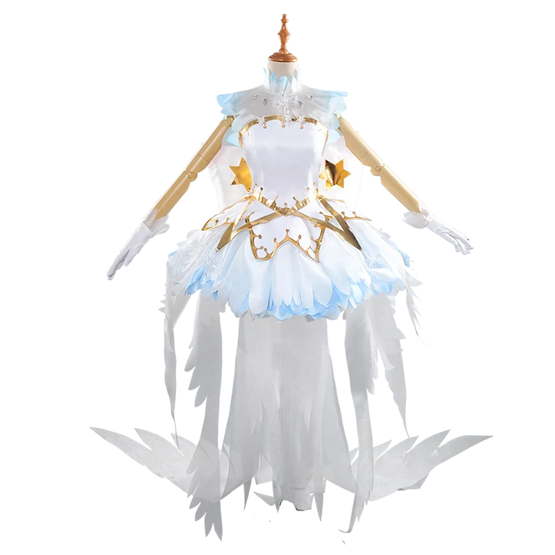 Cardcaptor Sakura KİNOMOTO Buz Melek Elbise Beyaz Tüy Yaprakları kollu ve Yaka Cosplay Kostüm Parlak Kristal Kadın Elbiseler Görüntü 4