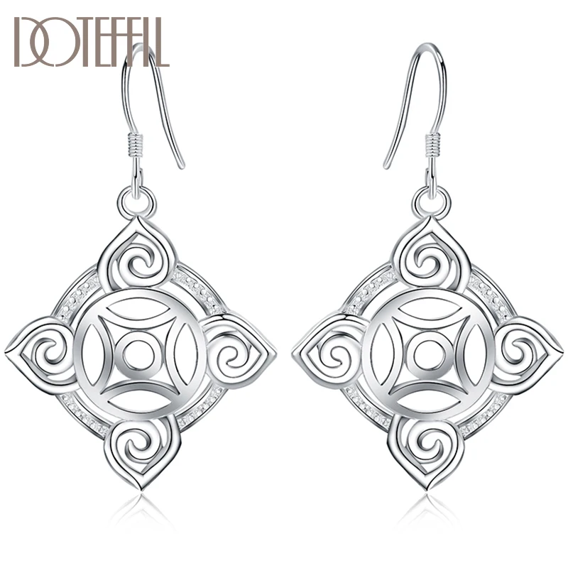 DOTEFFIL 925 Ayar Gümüş Geometrik Desen Damla Küpe Kadınlar İçin Düğün Nişan Parti moda takı Görüntü 5