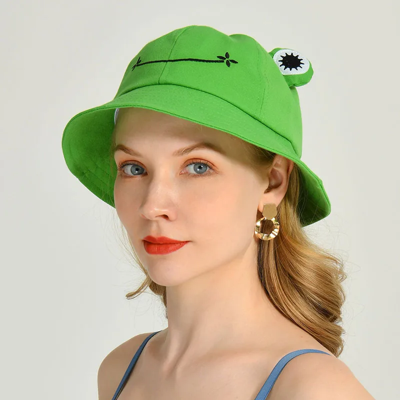 Sevimli Kurbağa Kova Şapka Kadınlar için Yaz Sonbahar Düz Kadın Panama Açık Yürüyüş Plaj balıkçılık şapkası Güneş Koruyucu Kadın güneş şapkası Görüntü 1