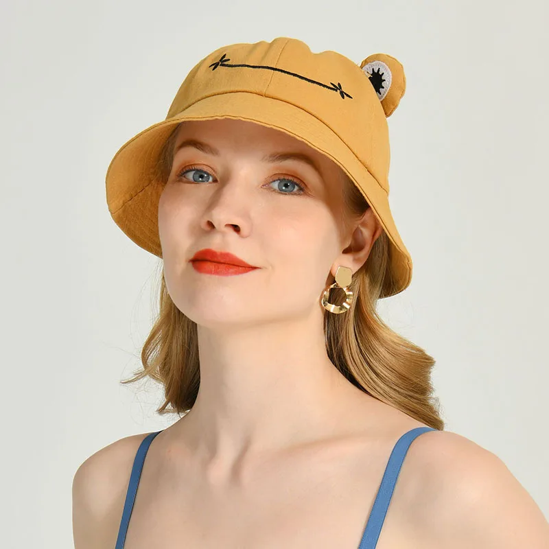 Sevimli Kurbağa Kova Şapka Kadınlar için Yaz Sonbahar Düz Kadın Panama Açık Yürüyüş Plaj balıkçılık şapkası Güneş Koruyucu Kadın güneş şapkası Görüntü 2