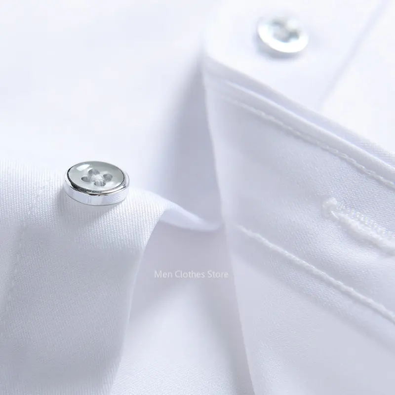Erkek Streç Katı Elbise Gömlek Kırışıklık Karşıtı Uzun Kollu Düz Casual Gömlek Erkek Düzenli Fit Olmayan demir Kolay Bakım İş Elbiseleri Adam Görüntü 3
