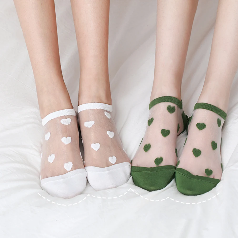1 Çift Kadınlar Görünmez Çorap Yaz Tarzı İnce Kadın Şeffaf Aşk Kalp Jakarlı Ayak Bileği Çorap Kadın Nefes Çorap Görüntü 2