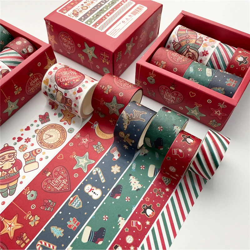 OENY 6 adet / kutu Merry Christmas Maskeleme Washi Bant seti Tatil hediye Dekoratif Yapışkan Bant Dekor Dıy Scrapbooking yapışkan etiket Görüntü 2