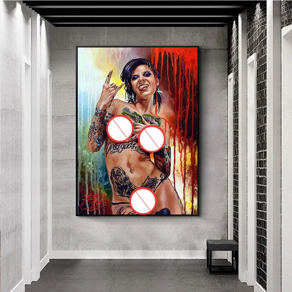 Sanat Dövme kadın Bar Tuval Boyama Sanat Asılı Buhar Punk Poster ve Baskılar Cuadros Duvar Resimleri için Oturma Odası Ev dekor Görüntü 1