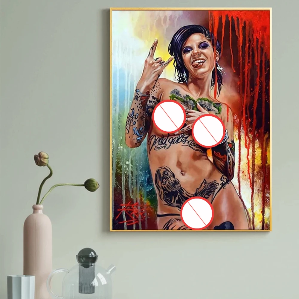 Sanat Dövme kadın Bar Tuval Boyama Sanat Asılı Buhar Punk Poster ve Baskılar Cuadros Duvar Resimleri için Oturma Odası Ev dekor Görüntü 3
