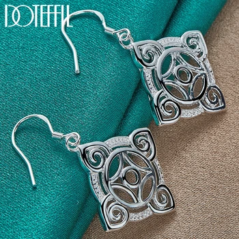 DOTEFFIL 925 Ayar Gümüş Geometrik Desen Damla Küpe Kadınlar İçin Düğün Nişan Parti moda takı