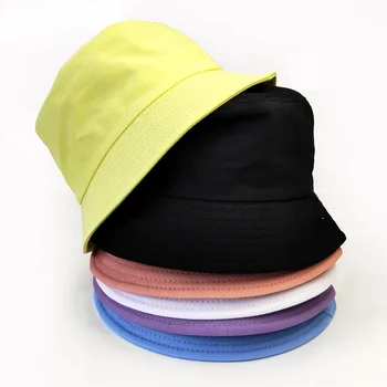 Çocuk Pamuk Kova Şapka Kız Yaz Güneş Koruyucu Panama Şapka Erkek Saf Renk Sunbonnet Fedoras Açık Balıkçı Şapka Plaj Kap 1