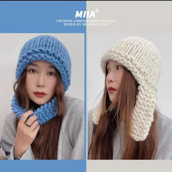 2022 yeni moda kış şapka kadınlar için hip hop Kaba yün şapka Kayak şapka Kore pilotlar Sıcak kış örme kulak kapağı