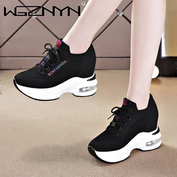 Marka Kadın vulkanize ayakkabı Bayanlar Tıknaz Eğitmenler Kadınlar Gizli Topuklu Kama Sneakers Nefes Platformu siyah ayakkabı Kadınlar için 1