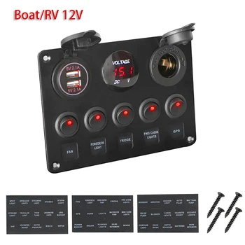 Çıkış Kombinasyonu Su Geçirmez Anahtarları Araba tekne Rocker Anahtarı Paneli LED Dijital Voltmetre İle Çift USB Bağlantı Noktası 12V 1