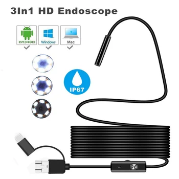3 in 1 HD Endoskop Endüstriyel Boru Endoskop Su Geçirmez 7mm Prob 2 M Endoskop Araba Revizyon Aracı
