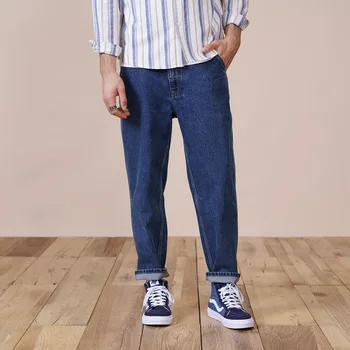 SIMWOOD 2022 Sonbahar Yeni Gevşek Konik %100 % Pamuk Ayak Bileği Uzunlukta Kot Erkekler Rahat Artı Boyutu Streetwear Denim Pantolon 1