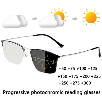 Multifokal İlerici Fotokromik okuma gözlüğü Unisex Açık spor gözlükler Otomatik Renk Değişikliği Gözlük Temizle +75 125 1