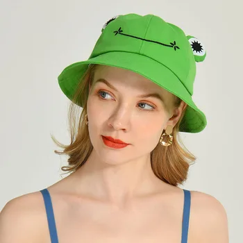Sevimli Kurbağa Kova Şapka Kadınlar için Yaz Sonbahar Düz Kadın Panama Açık Yürüyüş Plaj balıkçılık şapkası Güneş Koruyucu Kadın güneş şapkası 1