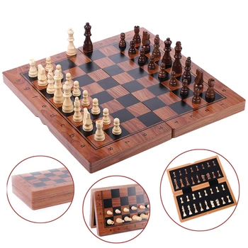 2021 Büyük Manyetik satranç setleri Yüksek Kaliteli Ahşap saklama kutusu Satranç Tahtası Yedek Chessman Katlanır Seyahat için Yetişkin Çocuk Oyunu