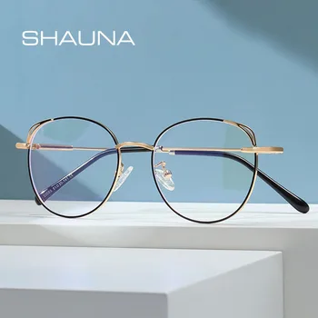 SHAUNA Retro Anti mavi ışık gözlük çerçeveleri Metal kedi kulak optik çerçeve 1