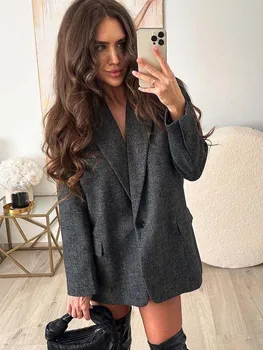 KLKXMYT TRAF Kadın Blazer 2023 Sonbahar Yeni Moda Ofis Casual Blazers Ceket Vintage Uzun Kollu Kadın Giyim Şık Ceket 1