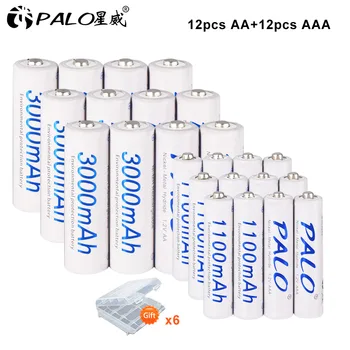 PALO 3000mAh AA şarj edilebilir pil + 1100mAh AAA Şarj Edilebilir Piller AA 1.2 V Ni-MH AA Pil AAA Piller ile LCD Şarj Cihazı 1