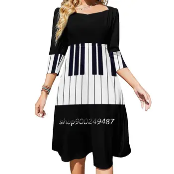 Piyano Tuşları Kare Boyun Elbise Yeni Artı Boyutu Zarif Kadın Bel Sıkı Elbise Siyah Beyaz Siyah Ve Beyaz Piyano Piyanist Müzik 1