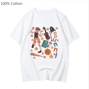 Oyun Omorı Güneşli T-Shirt Harajuku Kısa Kollu Tee Gömlek %100 % Pamuk Casual Streetwear Tops Kawaii Karikatür T Shirt Erkek / Kadın 1