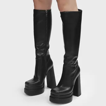 Sonbahar ve Kış platform ayakkabılar Gotik Çizmeler kadın Yüksek Çizmeler Süper Yüksek Topuklu Şeytan Siyah Çizmeler tasarım ayakkabı Çizmeler Kadın 1