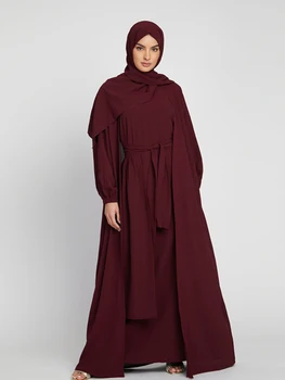 3 Parça Kimono Abaya Seti Müslüman Başörtüsü Elbise mini etek Açık Abayas Kadınlar için Dubai Türkiye İslam Giyim Ramazan Kaftan 1