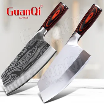 8 inç Paslanmaz Çelik Doğrama Cleaver Bıçak Şam Lazer Desen Et Balık Sebze Dilimleme Bıçağı Süper Keskin Bıçak 1