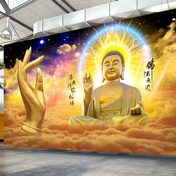 Özel 3D Fotoğraf Duvar Kağıdı Altın Buda Heykeli sanatsal fresk Otel Salonu Oturma Odası Restoran Budist Tapınağı Duvar Dekor Boyama 1