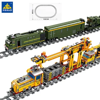 Gelişmiş Modeli Yapı Taşları Elektrikli Tren Seti demiryolu rayı Güç Motor Döşeme Ağır Yük Makinesi Askeri Şehir oyuncaklar Hediye