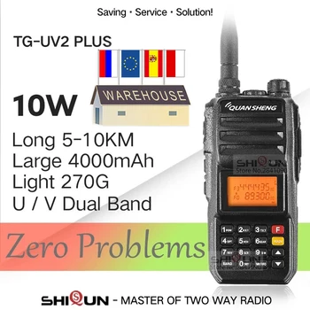 Walkie Talkie 10 KM QuanSheng Radyolar TG-UV2 Artı 10 W Amatör Radyo Uzun Menzilli 4000 mah 10 KM vhf uhf Çift Bant Analog UV2Plus UV 82 5R 1