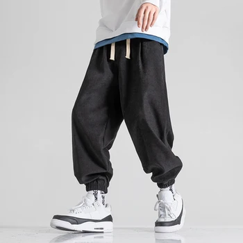 Moda erkek harem pantolon Büyük Boy Düz Renk Erkek Casual Joggers Pantolon Elastik Bel 2022 Bahar Yeni Pantolon