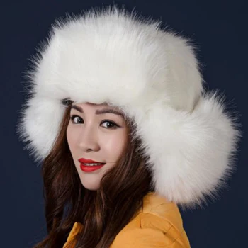 HT250 Kadın Peluş Faux Kürk Dolması Sıcak Kış Kulak ısıtıcı şapka YENİ Yüksek Kalite Trapper Şapka Kış Rus Rus Kalpağı şapka 1