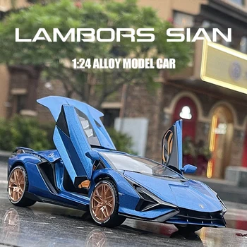 Yeni 1/24 Ölçekli Lambors Sıan Süper Araba Alaşım Model Araba Modifiye Diecasti Oyuncak Araba Koleksiyonu Simülasyon ses ve ışık Oyuncak Boys için 1