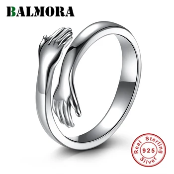 BALMORA 100 %925 Ayar Gümüş Aşk Kucaklama Yüzük Açık İstifleme Yüzükler Kadınlar Kızlar İçin Severler Retro Bildirimi Moda Trendi Takı 1