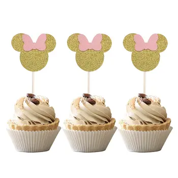 Minnie Mouse pembe Kek Topper ve Kek Topper 1st Doğum Günü Partisi Malzemeleri Süslemeleri bebek kız favor doğum günü pastası dekor 1