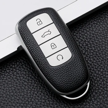 4 Düğme TPU + Deri Araba Anahtarı Durum Kapak Chery Tiggo İçin 8 artı 8 Pro 7 Pro Arrizo 5 artı 2021 Araba Tutucu Çanta Şekillendirici Aksesuarları 1