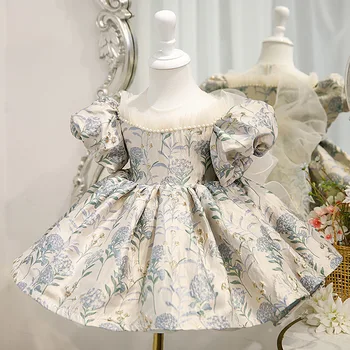 Ispanyolca retro mahkemesi kız elbise yeni bebek kız kabarcık kollu Jakarlı prenses elbise bebek 1st doğum günü partisi bebek fiyonku tutu elbise 1