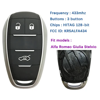 CN092001 3 Düğme Akıllı Araba Anahtarı Alfa Romeo Giulia Stelvio İçin 2017 2018 4A Çip 434MHz FCC ID KR5ALFA434 1