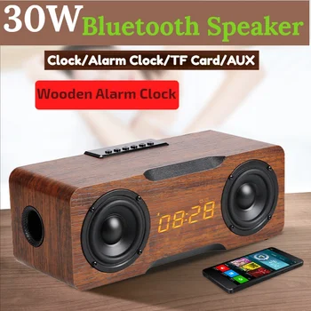 30W Ahşap Ses Kutusu Ev Masaüstü Bilgisayar kablosuz bluetooth hoparlör çalar saat Ses Çubuğu Ses Subwoofer 3D Stereo Boombox 1