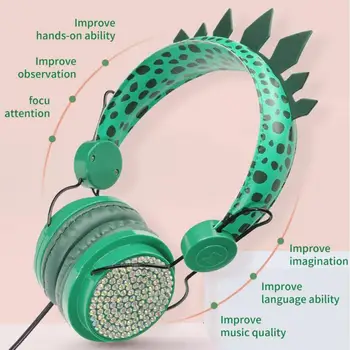 Kulaklık Hafif Ayarlanabilir Dinozor Tasarım Çocuk Kablolu Stereo Kulaklık Öğrenme için Kokusuz Zararsız Çevre 1