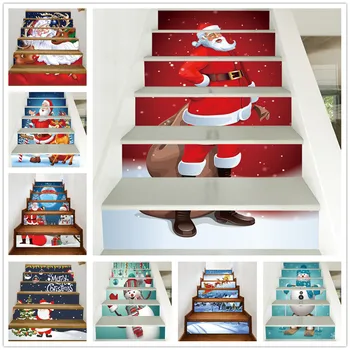 6 adet/13 adet Noel Baba Çıkartmalar Merdiven PVC DIY Yapışkanlı Duvar Kağıdı Noel Merdiven Dekorasyon Duvar Çıkartmaları trappen etiket 1