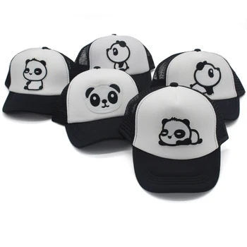 Yaz karikatür Panda desen net kap çocuklar çocuklar için Örgü Beyzbol Kapaklar Casquette 5 Panel Snapback Gorras sunhat Güneşlik Şapka 1