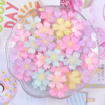 10 Adet Reçine Kiraz Çiçekleri Glitter Düz Geri Cabochons Bezemeler uğurlu takı Yapımı telefon kılıfı Dekorasyon Aksesuarları 1