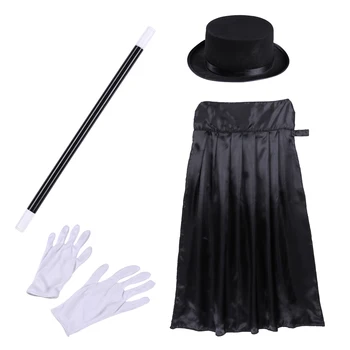 Sihirbaz Kostüm Çocuklar için Kiddie Giyinmek silindir şapka Pelerin Sihirli Değnek Eldiven Cadılar Bayramı Sihirbaz Rol Oynamak Sahne Performansı Kıyafet 1